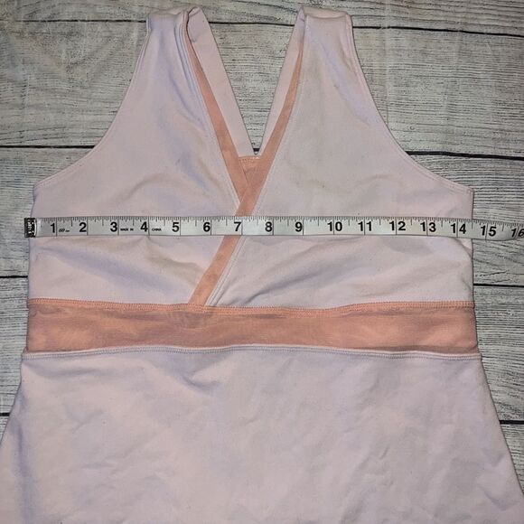 Lululemon Peach Mesh Cross-Front Built in Bra Thick Strap Tank Top Athleisure - Picture 6 of 6